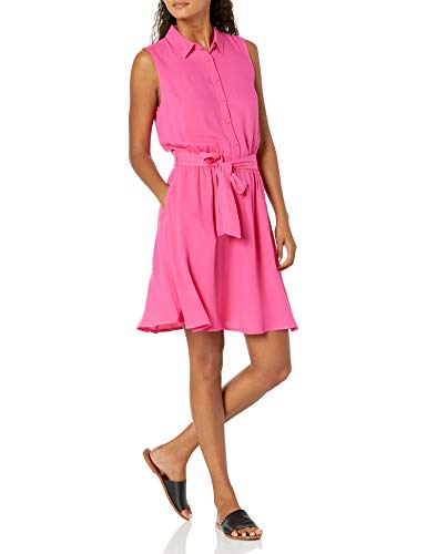 Amazon Essentials Women's Sleeveless Woven Shirt Dress, Bright Pink, Small
