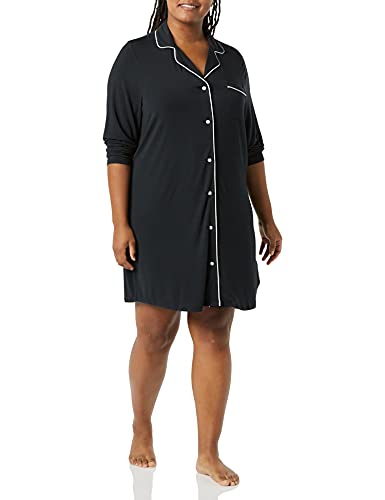 Amazon Essentials Women's Piped Nightshirt, Black, XX-Large