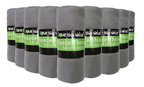 Imperial Home 24 Pack Wholesale Soft Cozy Fleece Blankets - 50' x 60' Comfy Throw Blankets (Grey)