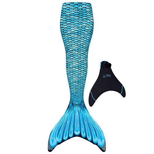 Fin Fun Wear-Resistant Mermaid Tail for Swimming Monofin Included, Tidal Teal, Youth 10