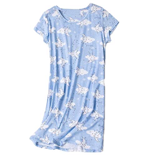 PNAEONG Women's Nightgowns Short Sleeves Cotton Sleepwear Print Sleep Shirt XTSY108-Cloud Moon-L