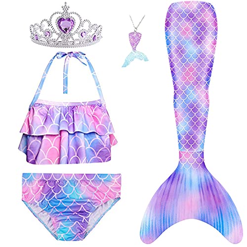 5Pcs Girls Swimsuit Mermaid Tails for Swimming Princess Bikini Bathing Suit Set Can Add Monofin 4T 6T 8T 10T 12T DH101 4T