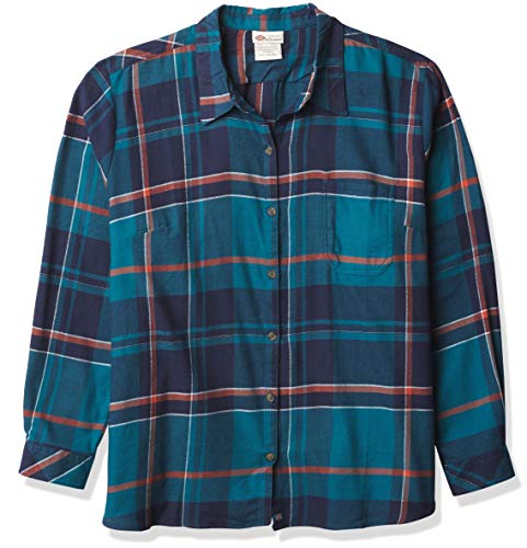 Dickies Women's Long-Sleeve Flannel Shirt, Deep Sky Ink Navy Plaid, Small