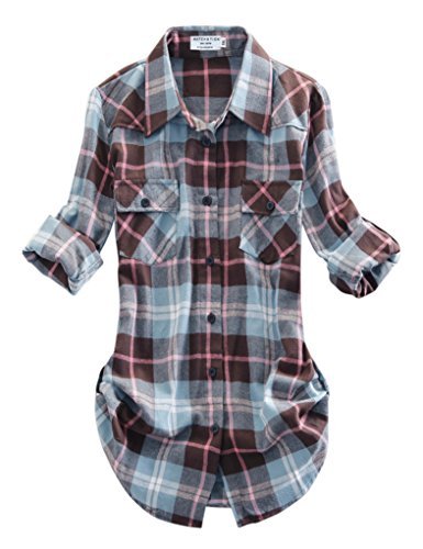 Match Women's Long Sleeve Plaid Flannel Shirt #2021(Large, Checks#13)